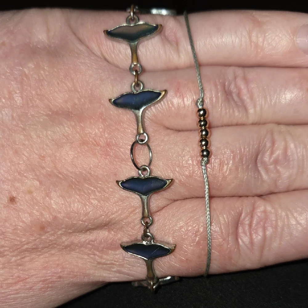 Claire's | Silver Mermaid Tail Mood Bracelet and Pale Blue Gold Beaded Bracelet